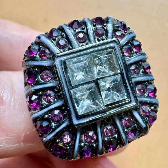 Source Unknown Jewelry - Enameled Crystal Cocktail Statement Vintage Ring Size 9